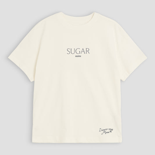 SUGAR mama – Luxury Line Oversized Embroidered T-Shirt in Luna Glow Off-White / Moongrey