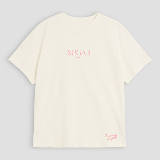 SUGAR mama  – Premium Line Oversized T-Shirt in Luna Glow Off-White / Sorbet Pink