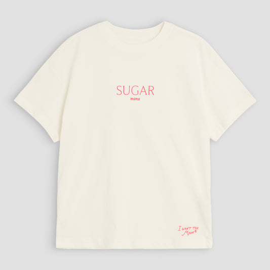 SUGAR mama - Luxury Line Oversized Embroidered T-Shirt in Luna Glow Off-White / Sorbet Pink