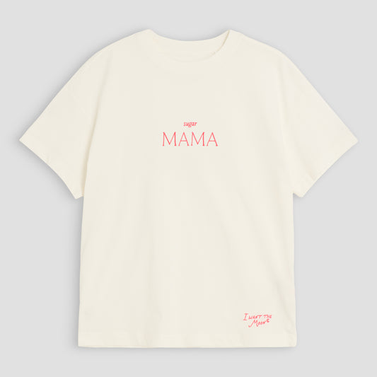 sugar MAMA -  Luxury Line Oversized Embroidered T-Shirt in Luna Glow Off-White / Sorbet Pink