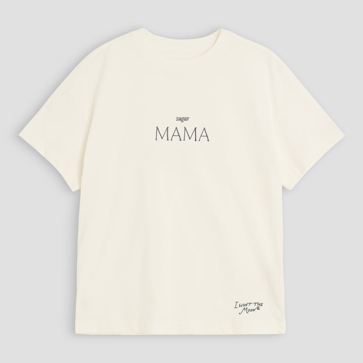 sugar MAMA - Luxury Line Oversized Embroidered T-Shirt in Luna Glow Off-White / Moongrey