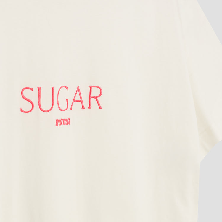 SUGAR mama - Luxury Line Oversized Embroidered T-Shirt in Luna Glow Off-White / Sorbet Pink