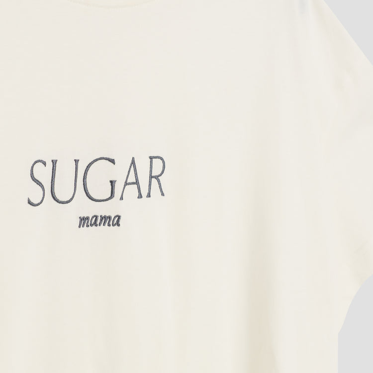 SUGAR mama – Luxury Line Oversized Embroidered T-Shirt in Luna Glow Off-White / Moongrey