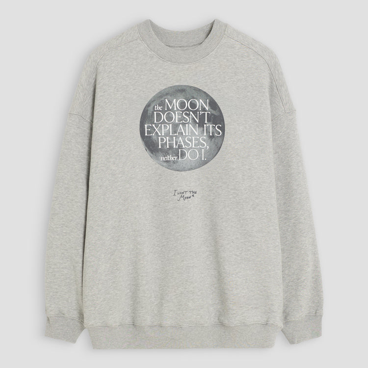 The Moon Doesn’t Explain Its Phases – Neither Do I - Premium Line Oversized Sweater mit Integrated-Moon-Print in Cosmic Ash