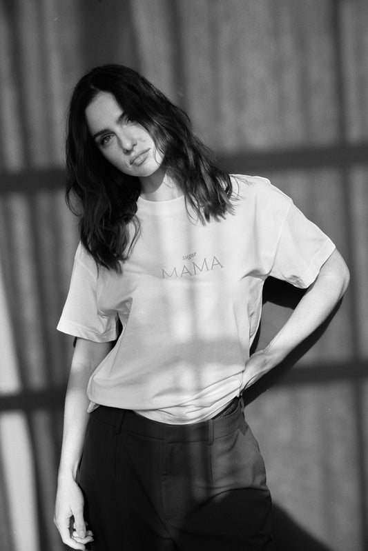 sugar MAMA - Luxury Line Oversized Embroidered T-Shirt in Luna Glow Off-White / Moongrey
