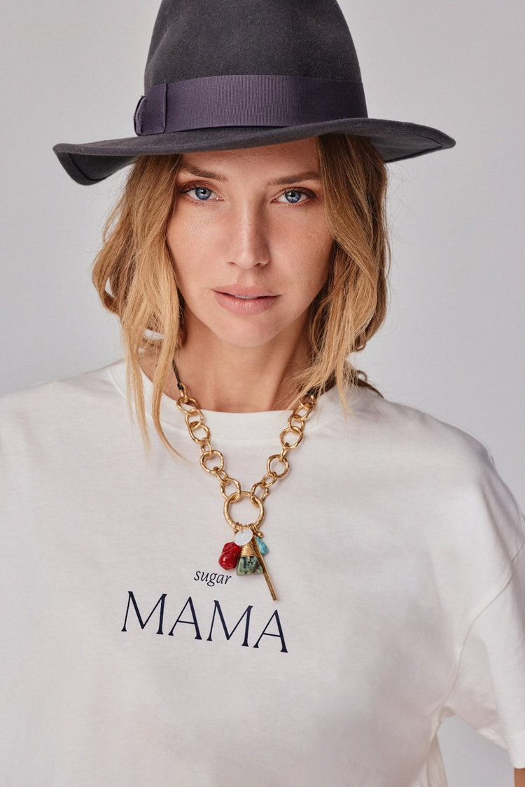 sugar MAMA - Premium Line Oversized T-Shirt in Luna Glow Off-White / Moongrey