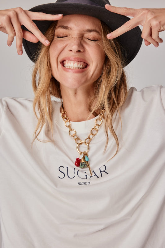 SUGAR mama - Premium Line Oversized T-Shirt in Luna Glow Off-White/ Moongrey