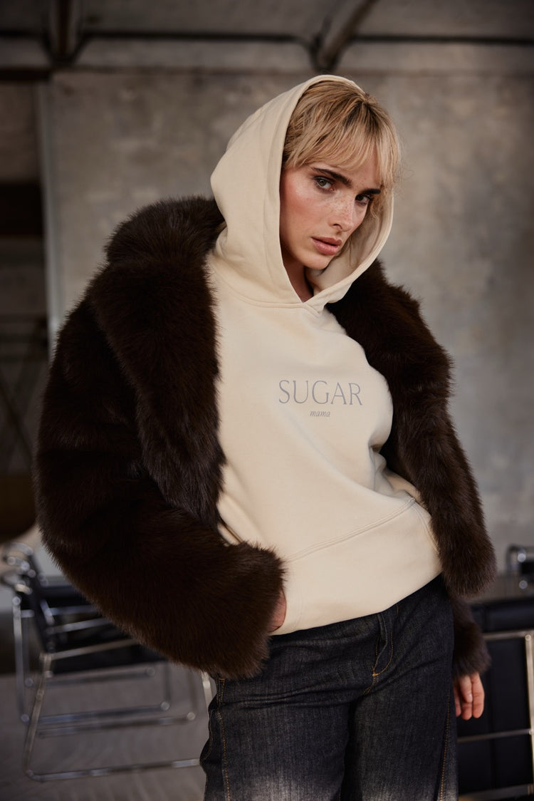 SUGAR mama - Premium Line Oversized Hoodie in Sandy Beige