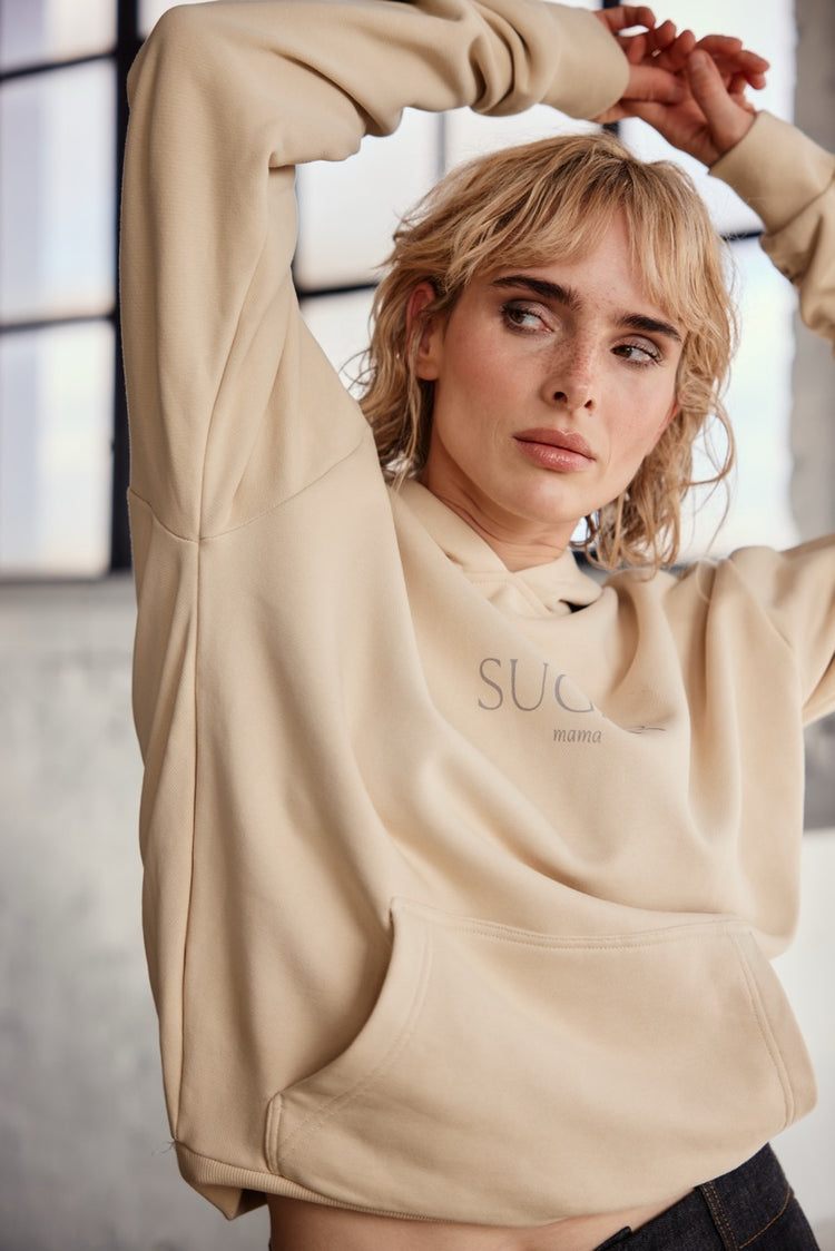 SUGAR mama - Premium Line Oversized Hoodie in Sandy Beige