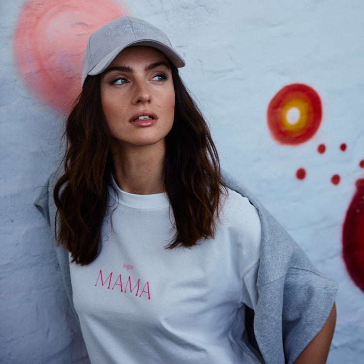 sugar MAMA - Premium Line Oversized T-Shirt in Luna Glow Off-White / Sorbet Pink