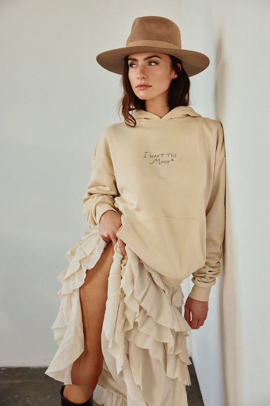 I WANT THE MOON - Oversized Hoodie Sandy Beige/ Light Moon Grey Stick