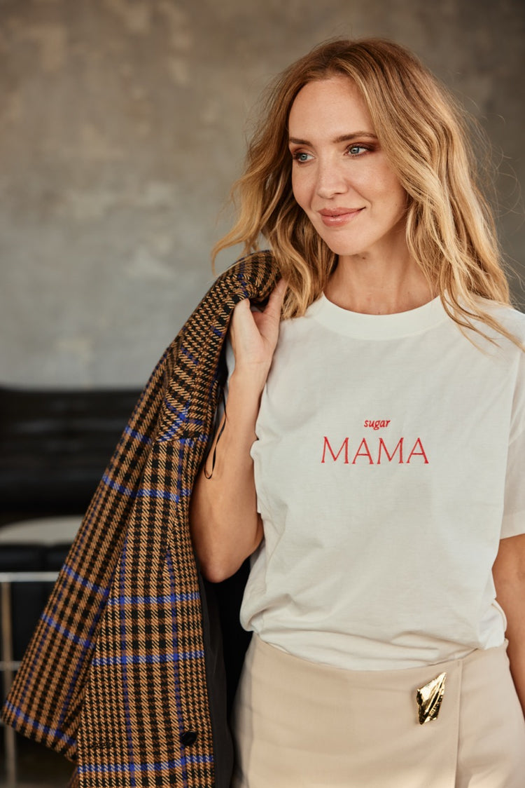 sugar MAMA -  Luxury Line Oversized Embroidered T-Shirt in Luna Glow Off-White / Sorbet Pink