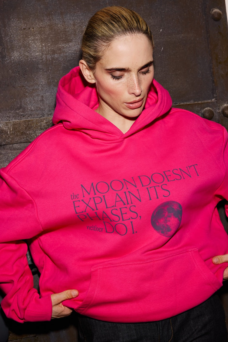 The Moon Doesn’t Explain Its Phases – Neither Do I -  Premium Line Hoodie in Moonflare Pink