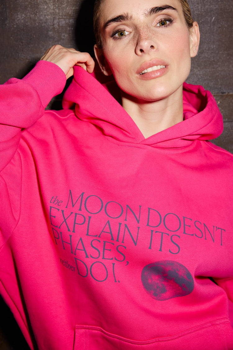 The Moon Doesn’t Explain Its Phases – Neither Do I -  Premium Line Hoodie in Moonflare Pink