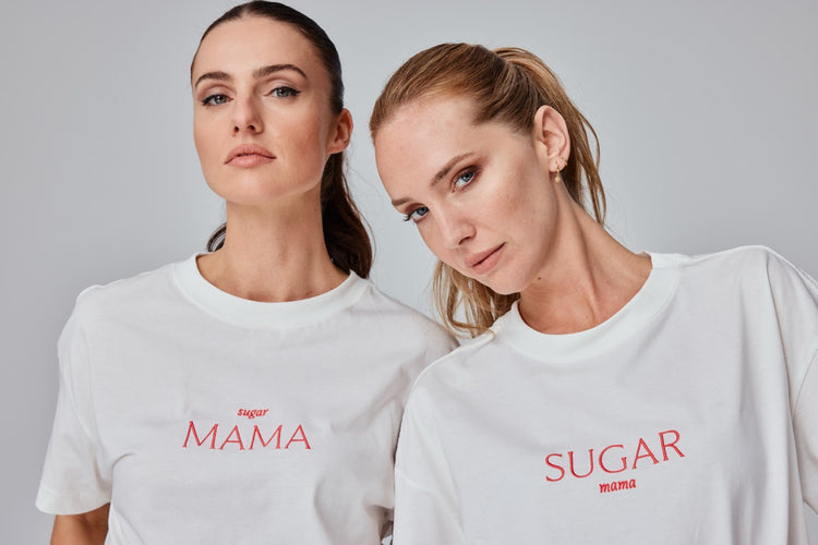 sugar MAMA - Premium Line Oversized T-Shirt in Luna Glow Off-White / Sorbet Pink
