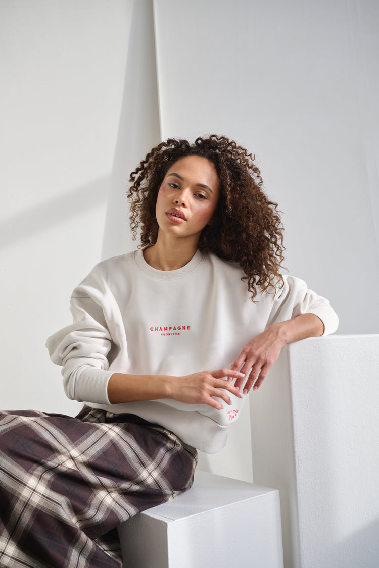 Champagne Problems Cropped Sweater Bone / Sorbet Pink