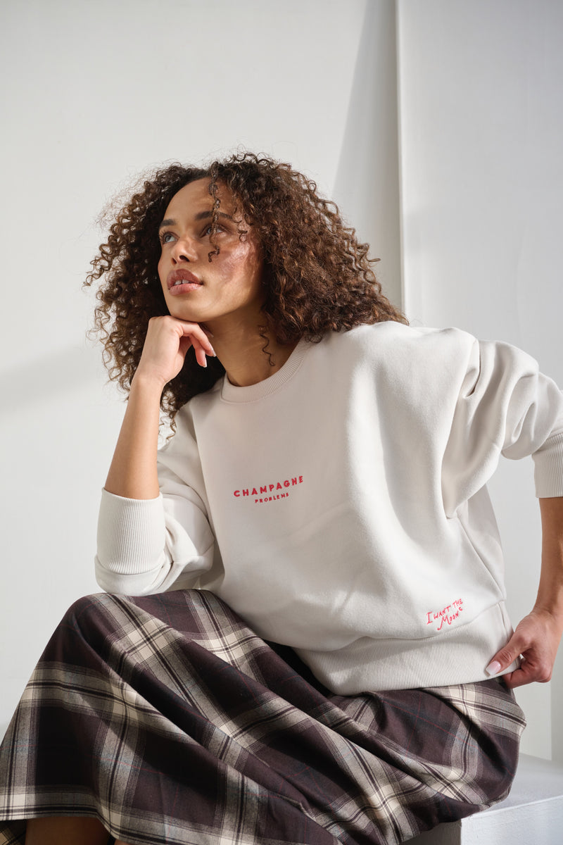 Champagne Problems – Cropped Sweater Bone / Sorbet Pink