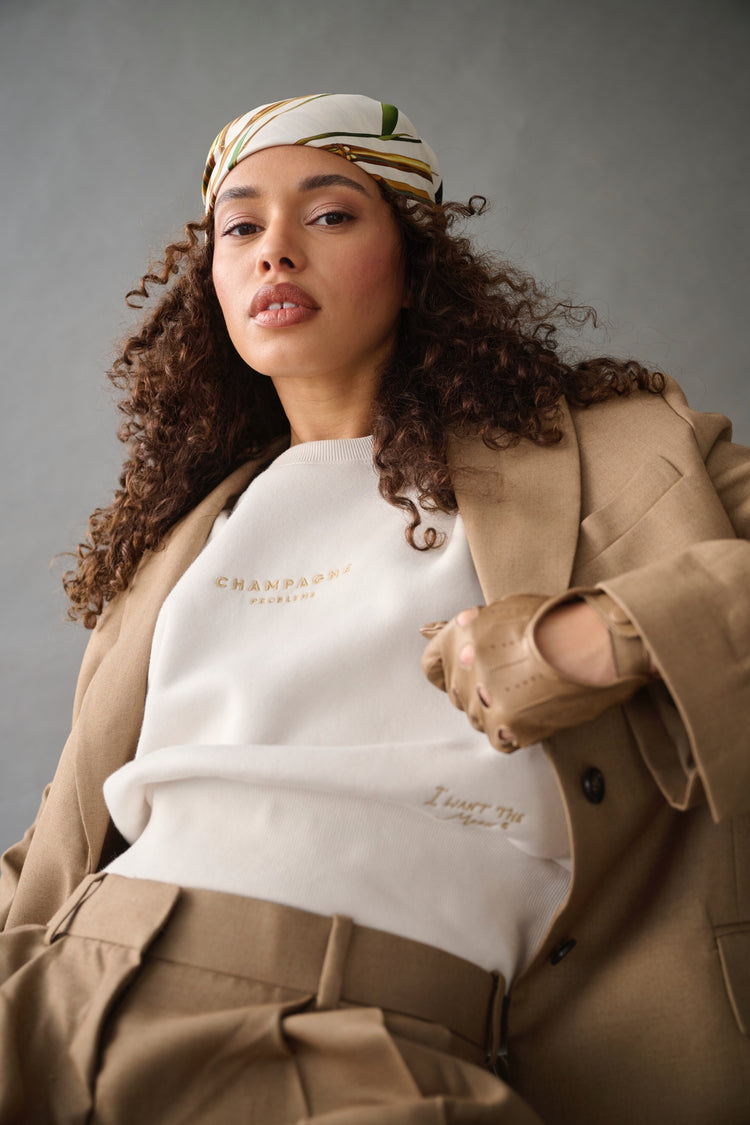 Champagne Problems Cropped Sweater – Bone / Champagner