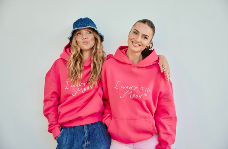 I WANT THE MOON® – Luxury Line Signature Hoodie mit Front Stick groß in Moonflare Pink