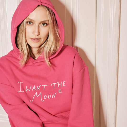 I WANT THE MOON® – Luxury Line Signature Hoodie mit Front Stick groß in Moonflare Pink