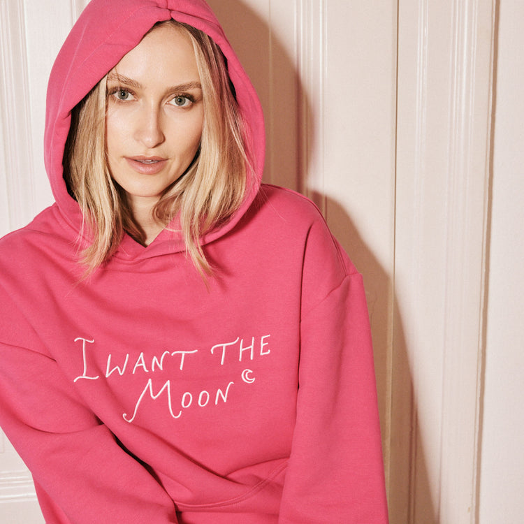 I WANT THE MOON® – Luxury Line Signature Hoodie mit Front Stick groß in Moonflare Pink
