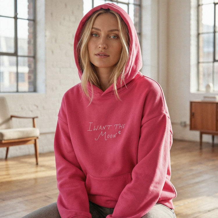 I WANT THE MOON® – Luxury Line Hoodie mit Front Stick klein in Moonflare Pink