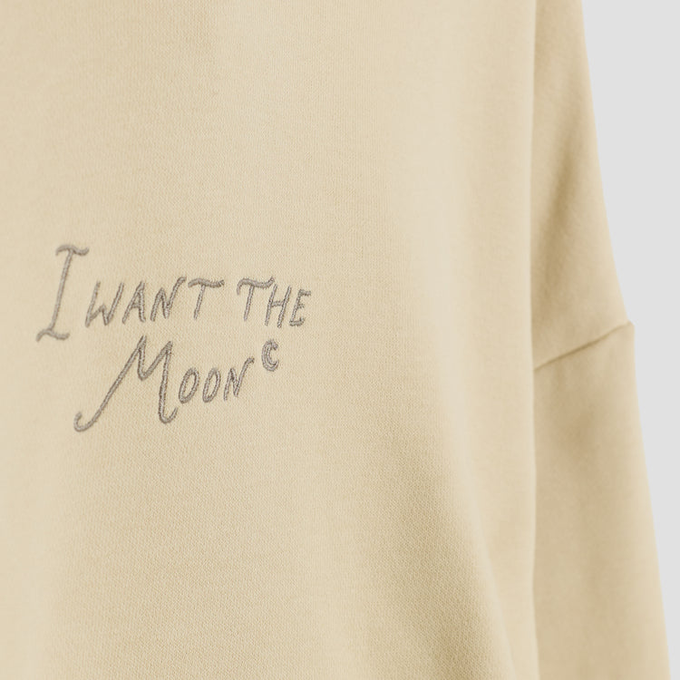 I WANT THE MOON - Luxury Line Oversized unisex Signature Hoodie in Sandy Beige mit Light Moon Grey Front Stick